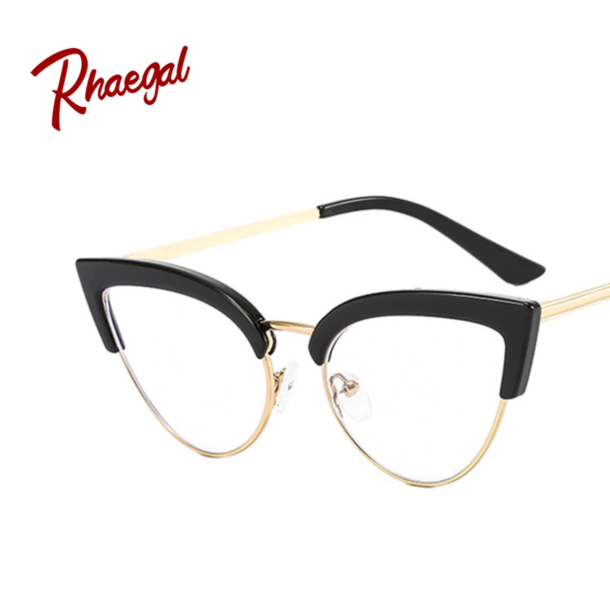 إطارات نظارات نصف حافة لعين rhaega-Cat ، إضاءة شخصية مضادة للأزرق ، عدسات مسطحة ، لون انبهار ، تصميم مقعر