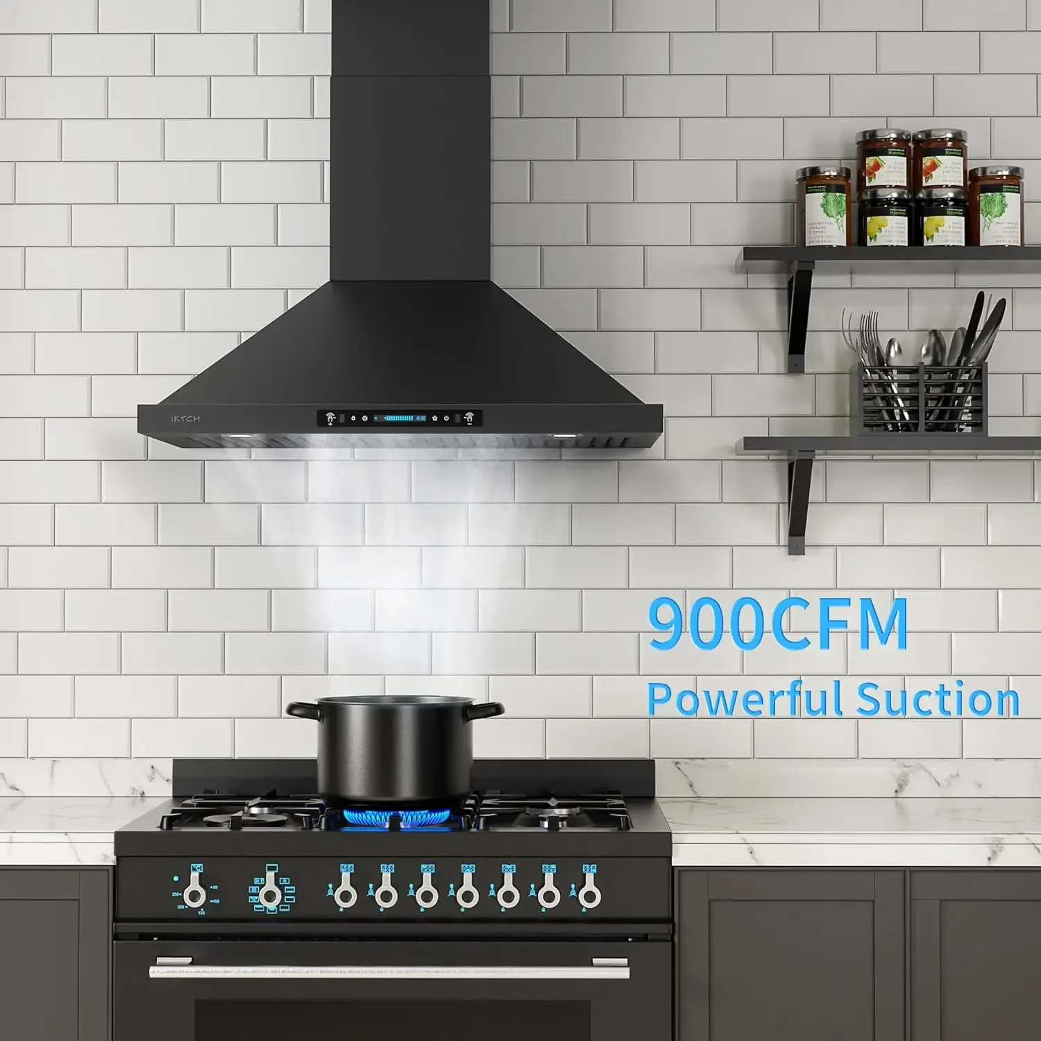 FAST SHIPPINGIKTCH 36 inch Black Wall Mount Range Hood, 900 CFM Ducted/Ductless Stainless Steel Vent Hood with