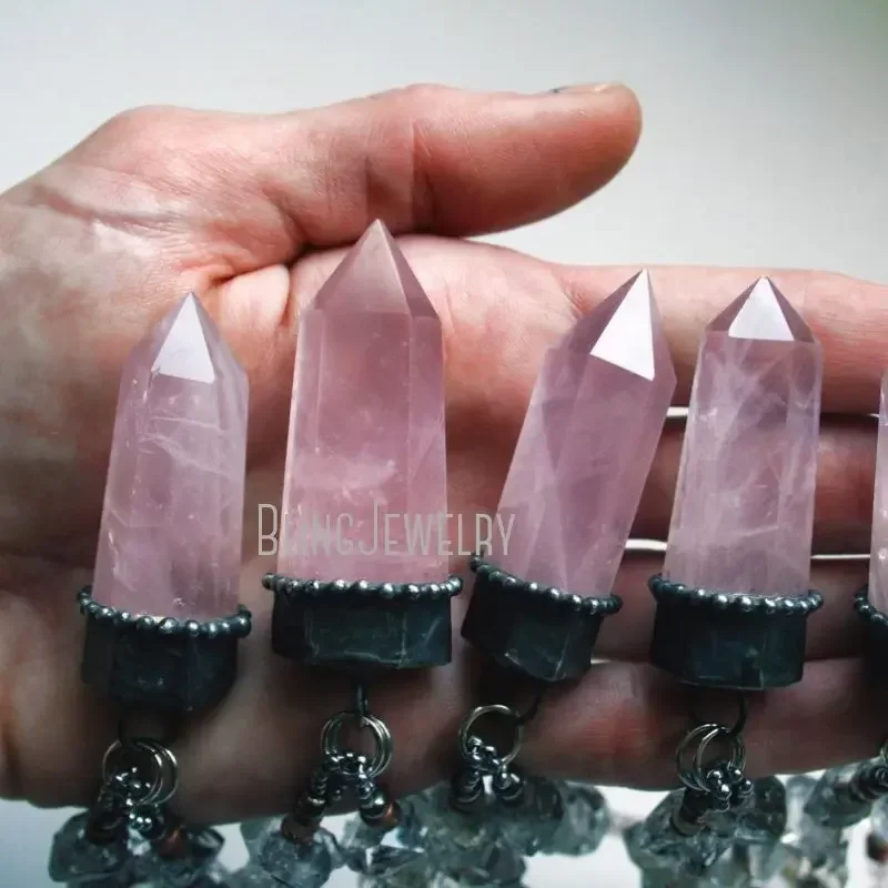 10pcs Pink Y2k Rose Quartz Herkimer Witch Necklace Women Obelisk Love Tasliman Wiccan Wicca Goth Choker Halloween Emo Jewelry