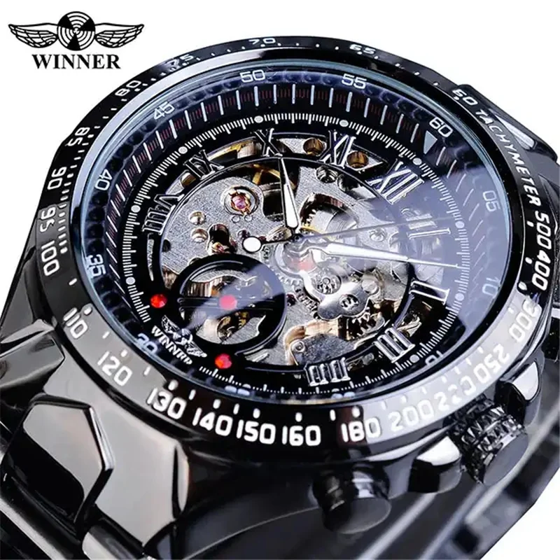 Winner 432A New Arrived Fashion Watch Automatic Mens Watches Luxury Mechanical Hollow Stainless Steel Male Wristwatches