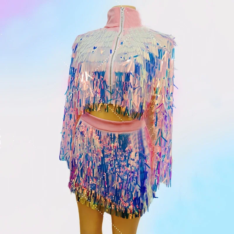 Costume da ballo jazz per gruppi di donne Paillettes colorate Gonna superiore Spettacolo teatrale Abiti Kpop Bar Discoteca Dj Ds Gogo Wear