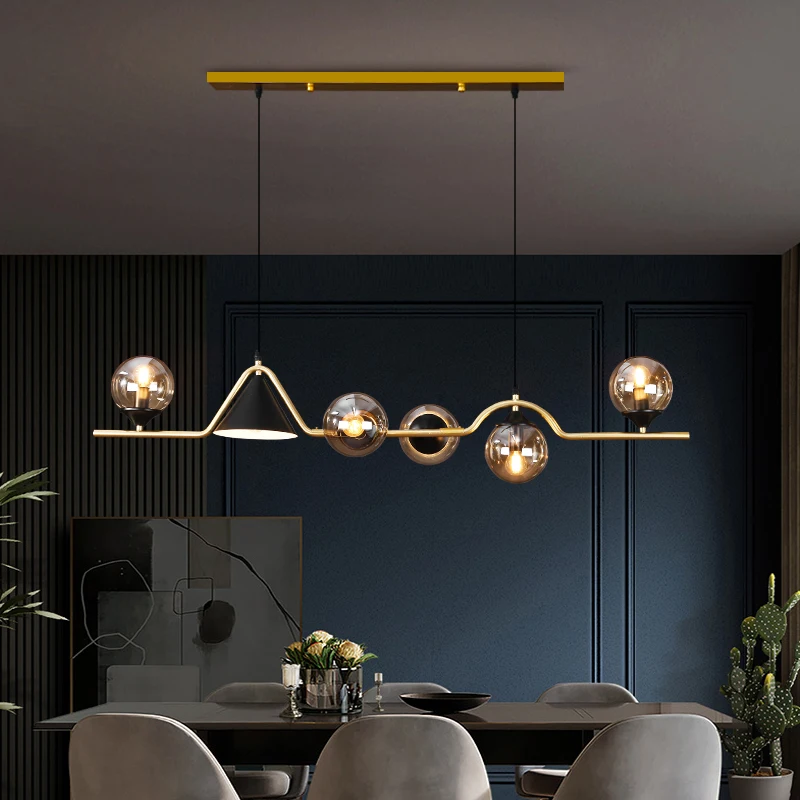 Lampe LED Suspendue au Design Nordique Moderne, Luminaire Décoratif d'Nik, Idéal pour un Salon, une Salle à Manger ou une Cuisine, 6 Verres