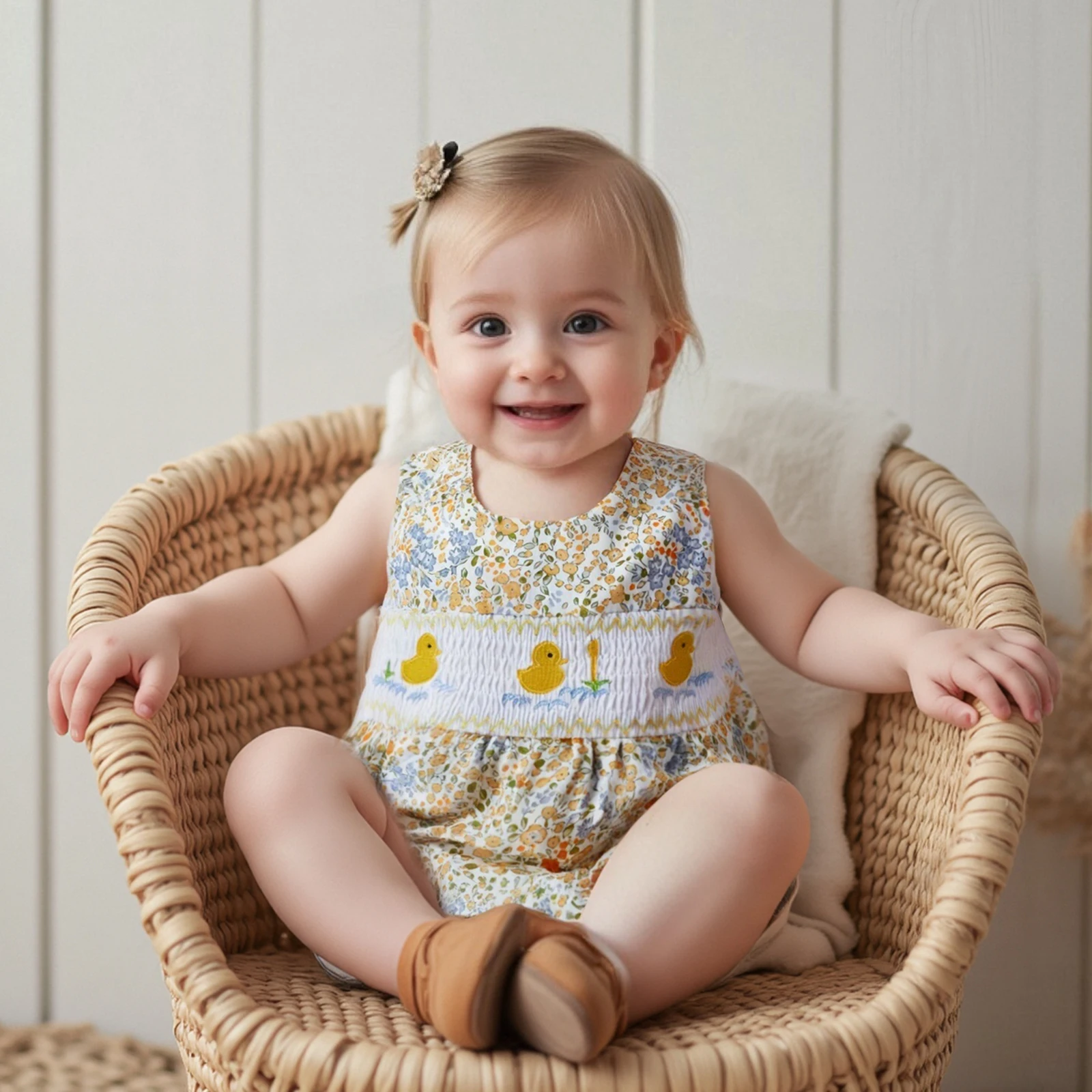 Cute Summer Baby Girl Duck Embroidery Romper Infant Sleeveless Round Neck Sweet Floral Bodysuit Jumpsuits Sunsuits