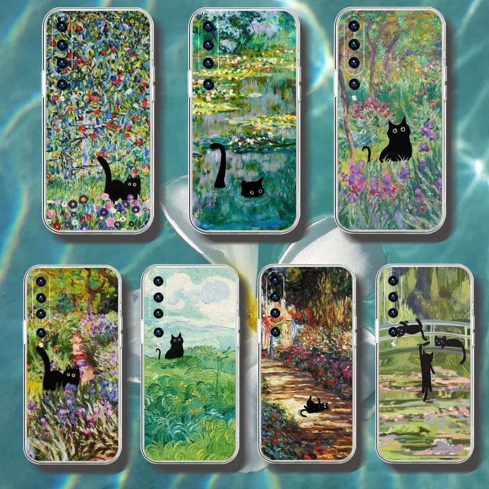 

Claude Monet Black Cat Oil Art Phone Case For Xiaomi 11 Redmi Note 11 5G 8T 9A 9 10T Note8Pro Note9 12SUltra Transparent Case