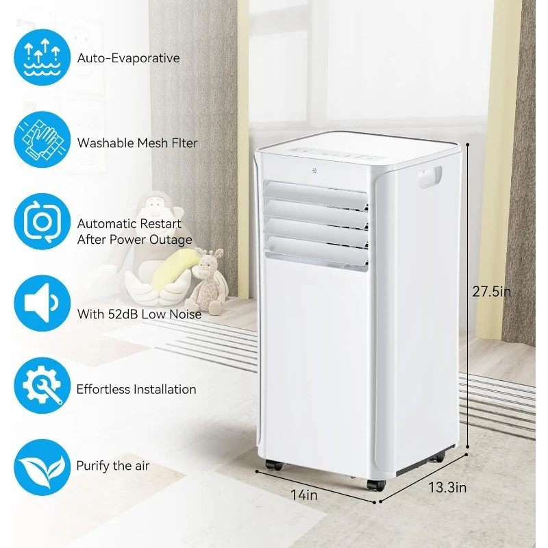 Os condicionadores de ar portáteis refrigeram até 550 pés quadrados, unidade com controle remoto/kits de instalação chave de fenda/temporizador 24 horas para casa/escritório