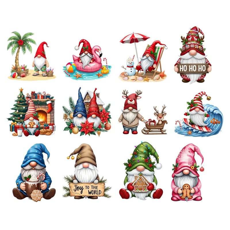 Winter Holiday Christmas Elf Heat-Transfer Vinyl Pattern Decals 18-Piece Set, Featuring Exquisite Snowflake, Gnome & Gingerbrea
