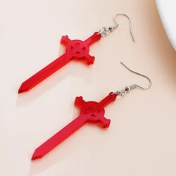 Adventure Time Sword orecchini pendenti Cool Red acrilico ciondola l'orecchino per i fan di Anime Cosplay Party Girls Woman Jewelry