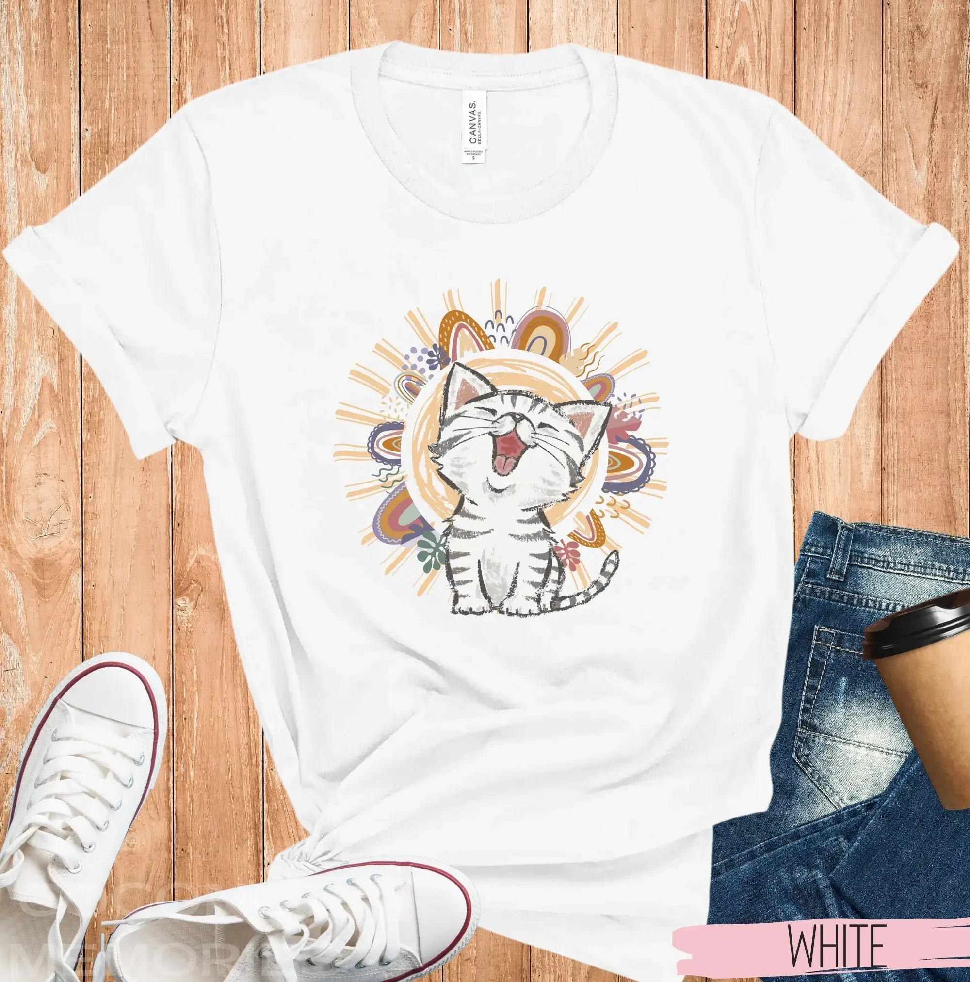Kittens Rainbows and Sunshine T Shirt Everything is Awesome Cute Kitten Boho Design Watercolor Meow