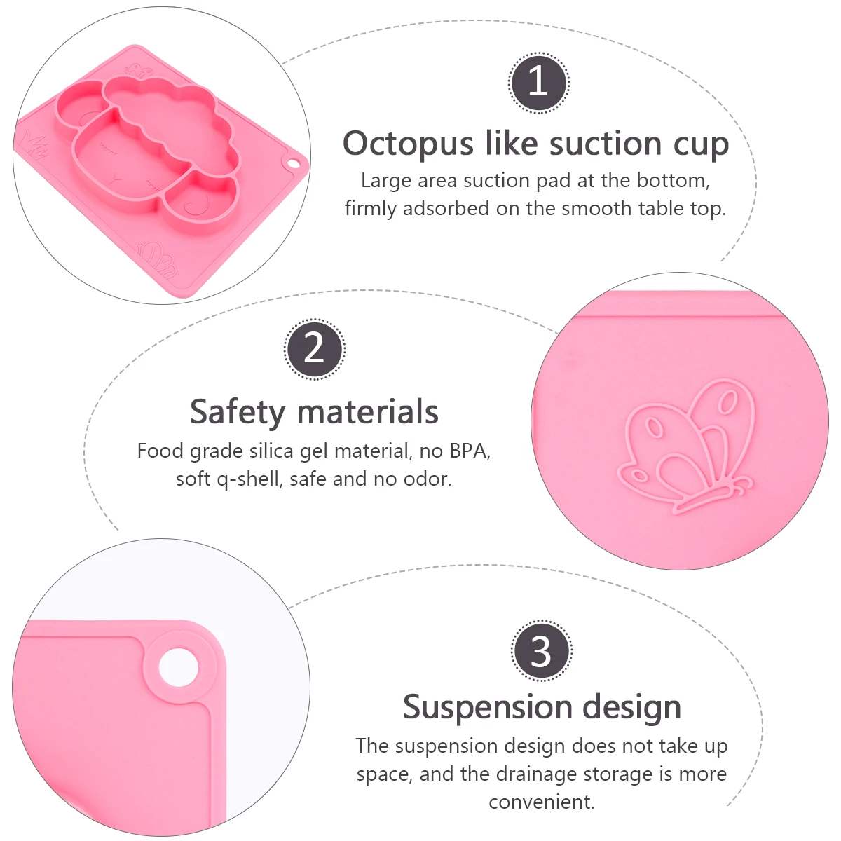 

One Body Non-slip Dinner Plate Child Baby Silica Gel Kids Suction Plates for Toddlers