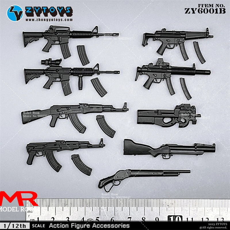 

ZYTOYS ZY6001 1/12 Scale MP5 M4 AK47 P90 M1887 Soldier Gun Weapon Model 9pcs Mini Scene Accessories Fit 6'' Action Figure Body