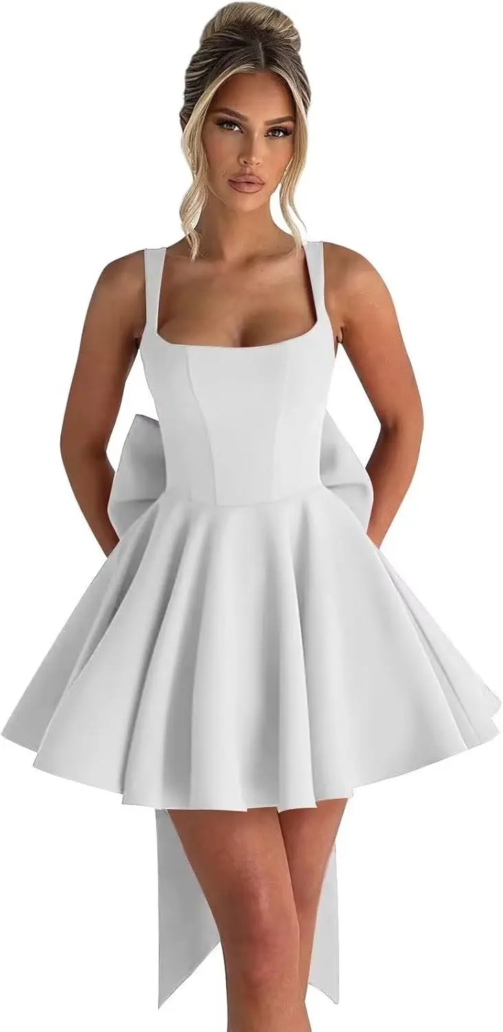 

Короткие атласные платья для встречи выпускников с бантом, мини-корсет, коктейльные платья для подростков 957, платья для встречи выпускников