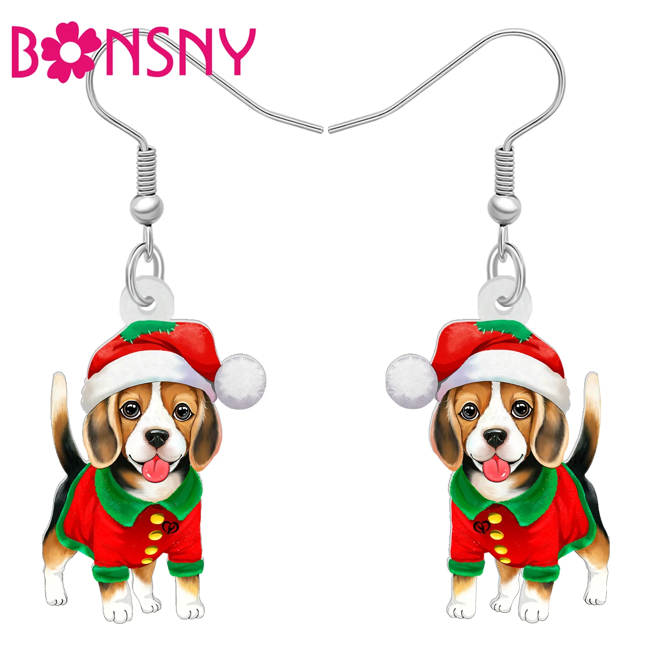 BONSNY Acrylic Cartoon Beagle Dog Drop Dangle Earrings Novelty Christmas Pets Ornaments Gifts For Women Kid