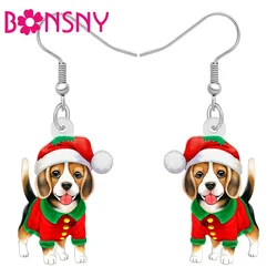 BONSNY Acrylic Cartoon Beagle Dog Drop Dangle Earrings Novelty Christmas Pets Ornaments Gifts For Women Kid