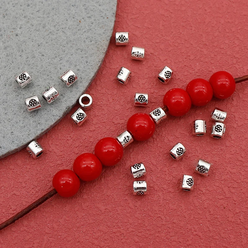 100pcs/Lot Vintage Antique Metal Small Tube Loose Beads 4x3mm Hand Woven Cords Beads Spacers DIY Jewelry Bracelets Necklace
