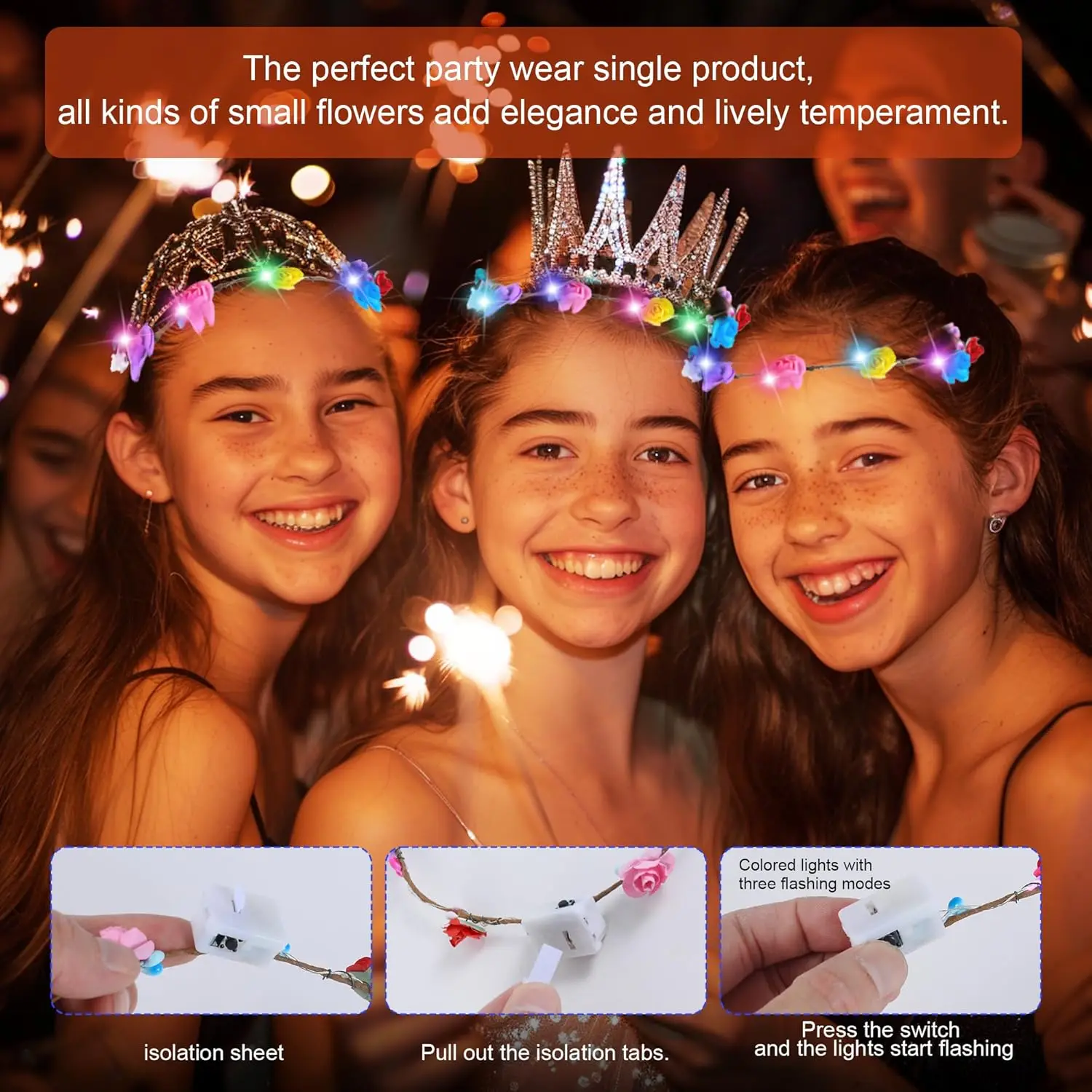 75/50/30/12Pcs LED Flower Headbands Glowing Flower Crowns LED Wreath Headband Flower Hair Accessories For Wedding Party Concert