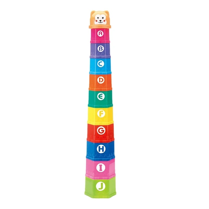 Baby Stacking Cups Children's Educational Bear Building Blocks Stacking Cups Digital Fruit Hexagonal Water Bath Toys A