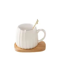 Simple Gold-Painted Coffee Cup with Spoon Coaster Mug Office Water Cup Simple Milk Ceramic Cup
