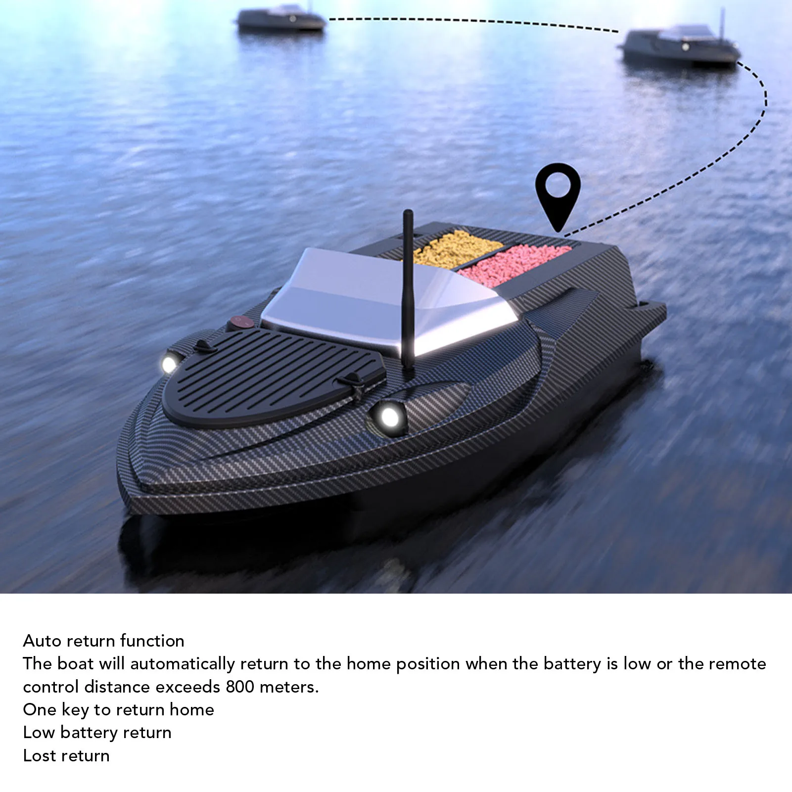 قارب طعم صيد RC - محرك مزدوج للتحكم عن بعد بطول 800 متر، تصحيح الدورة التلقائية ومكتشف الأسماك RC، مع ضوء ليلي لحمامات السباحة/البحور #3