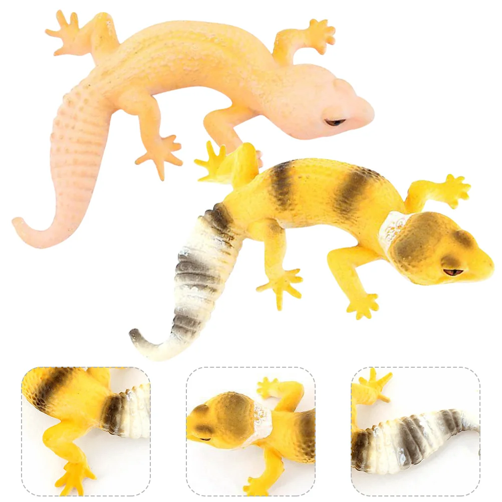 2 Pcs Simulation Gecko Realistic Lizard Shape Small Decoration Girl Figurine Animal Figures Pvc Prank Props Toy Eye-catching