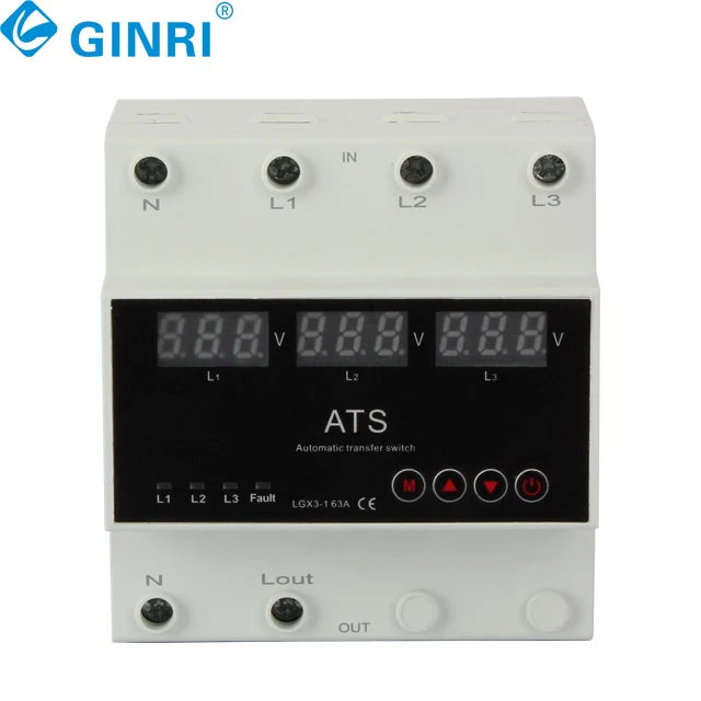 3 مراحل ATS 63a رقمي قابل للتعديل فوق وتحت الجهد الحالي حماية أوتوماتيكية مرحلة تغيير التبديل 3P + N