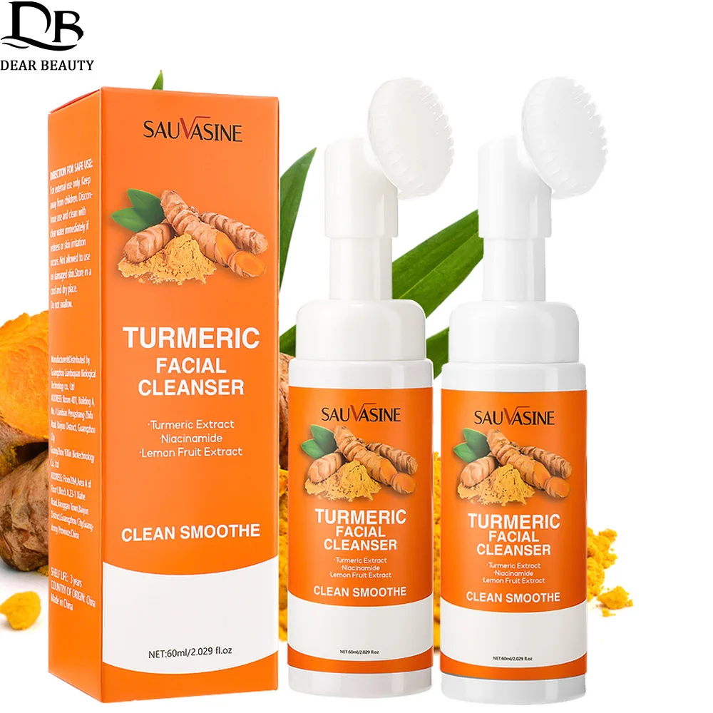 120ml Turmeric Facial Cleansers Anti Acne Oil Control Blackhead Remover Foam Cleansing Face Wash Skin Brightening Face Cleanser