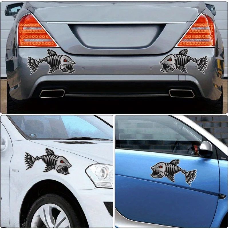 2Pcs Fish Skeleton Fishing Theme Sticker Waterproof Vinyl Decal for Car Boat Laptop Daily Gear Decor
