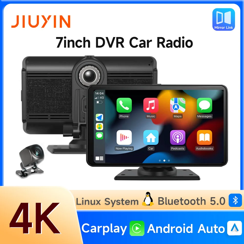 JIIUYIN 7”Universal Portable Carplay Android Auto for Car Screen, Car Radio Multimedia WIFI Video Player Wireless Carplay Screen