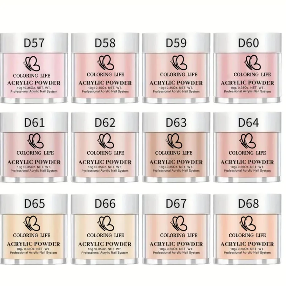 Conjunto de pó acrílico de 8/12 cores, pó de cristal para arte em unhas, tons nus e pastel, perfeito para faça você mesmo, salão de beleza, mergulho/escultura/extensão