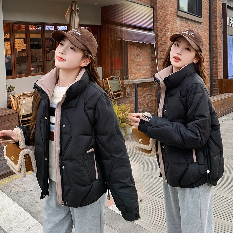 패셔너블한 오트 다운 코튼 재킷 스탠드 칼라 여성용 겨울 코트 슬림핏 아우터웨어 가벼운 니트 코트