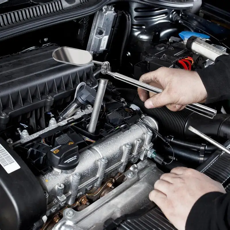 مرآة فحص الماكينة، مرآة ميكانيكا دوران 360 درجة، مرآة تلسكوبية، فحص قابل للتمديد، كشف من الفولاذ المقاوم للصدأ