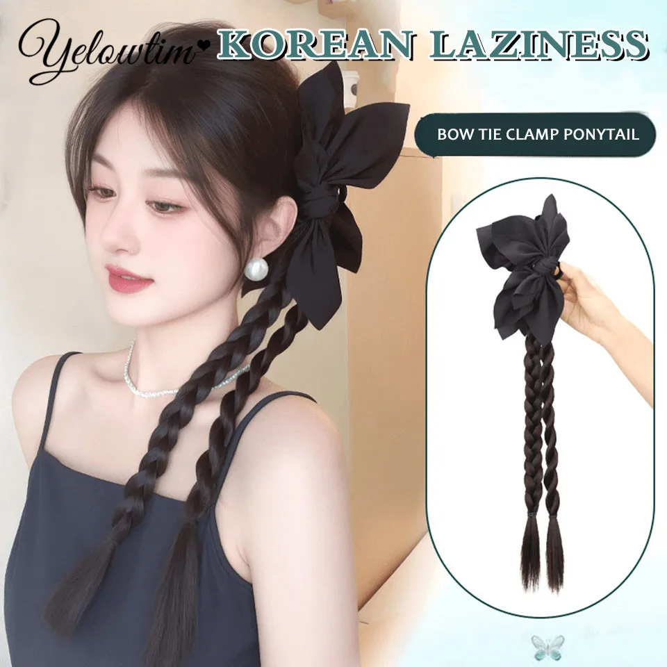 YELOWTIM Synthetic Long Twist Braid Ponytail Extensions With Claw Clip Boxing Braided Hair Extensions For Women Daily Party