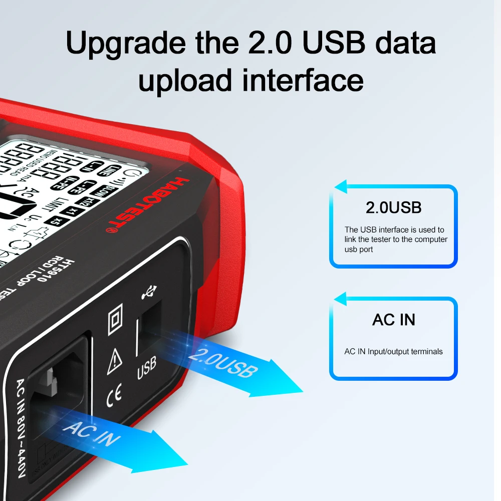 HT5910 Digital Resistance Meter Leakage Switch Tester 4.7 inch LCD Digital RCD/Loop Tester 1000 Data Storage Voltmeter