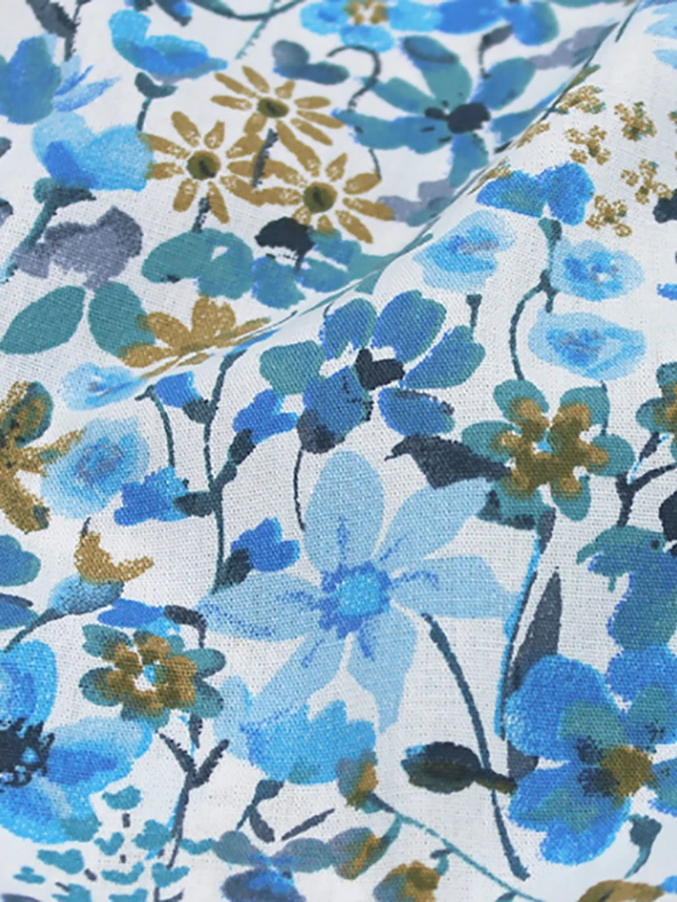 Blue New pastoral Style Pure Cotton Small Floral Fabric for DIY Handmade by Half Meter