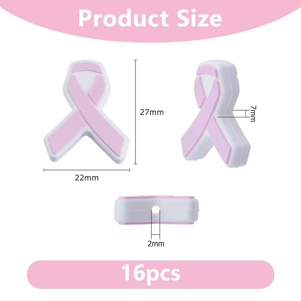16pc Pink Awareness Ribbon Beads for Pens Keychains Necklaces Bracelets 27x22x7mm 2mm Hole