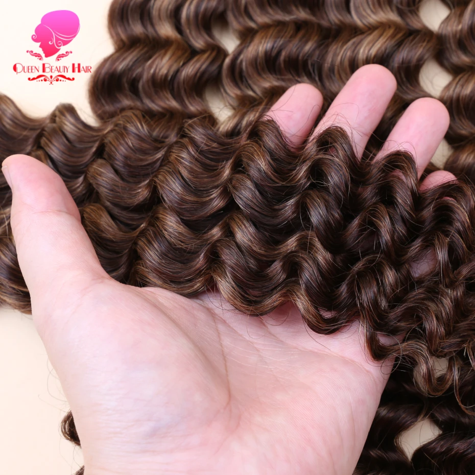 Highlight Deep Wave Feather Crochet Echthaar Unsichtbare Wunderknoten Haarverlängerung 100% Echthaar Farbige Boho Zöpfe – Detail 20