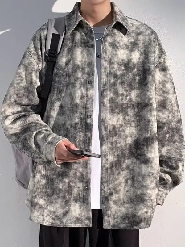 

Мужская удлиненная куртка свободного кроя из вельвета с принтом тай-дай, повседневная одежда, трендовый бренд из Гонконга, большие размеры