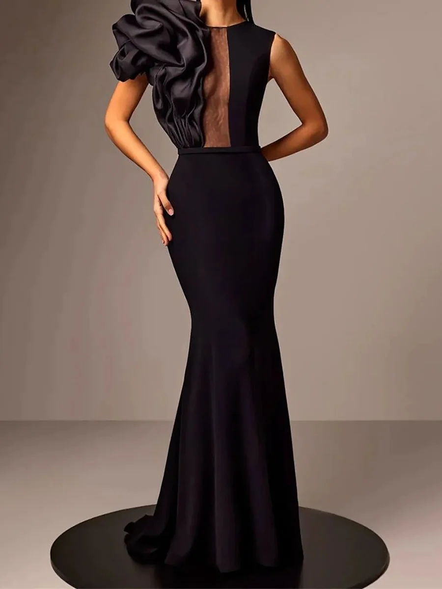 

Classic O-Neck Ruffles Sleeveless Mermaid Formal Evening Dresses Birthday Party Prom Gowns Customized