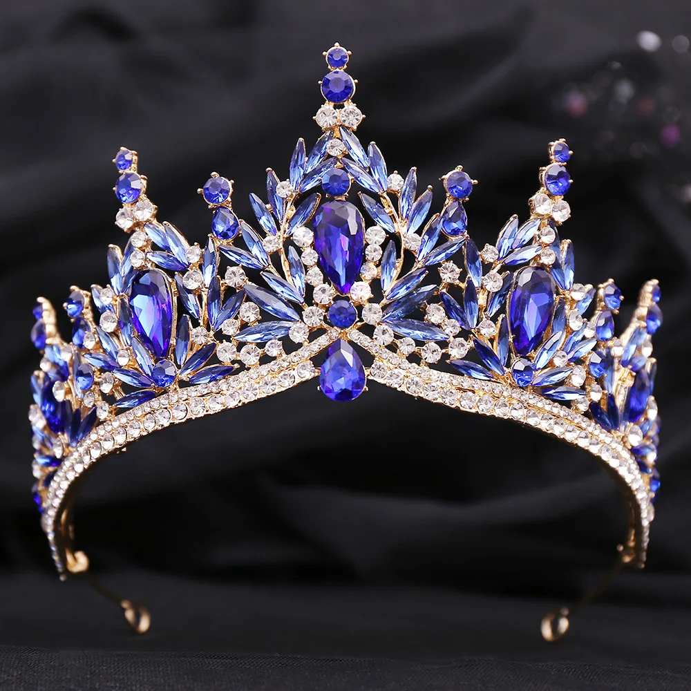 12 Colors Baroque Luxury Big Water Drop Crystal Tiara For Women Wedding Girls Birthday Party Elegant Crown Hair Accessories