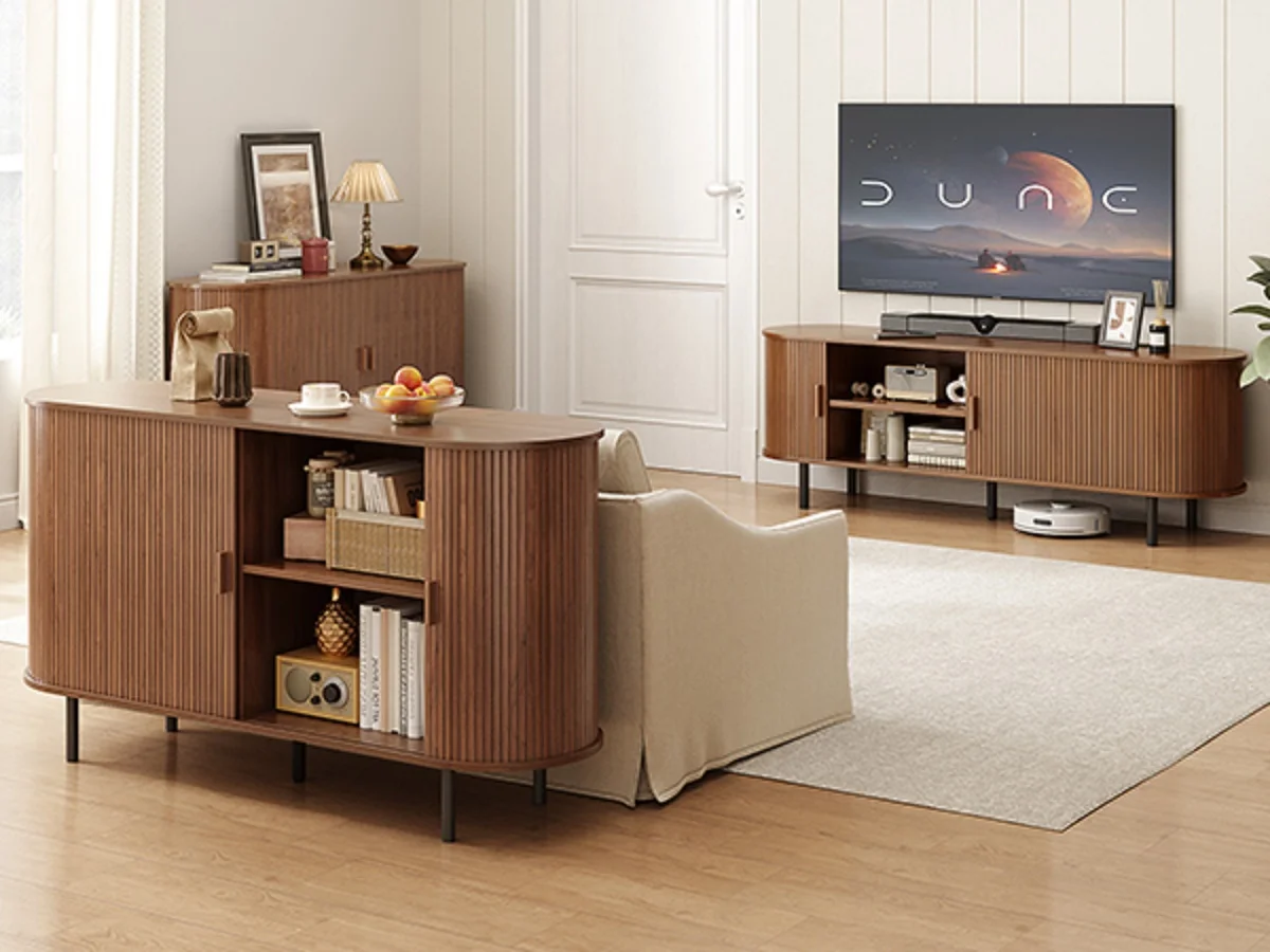 خزانة بوفيه جانبية مقاس 55 بوصة، خزانة تخزين، رف قابل للتعديل، طاولة وحدة تحكم بار القهوة ذات المزخرفة الخشبية للمطبخ #6