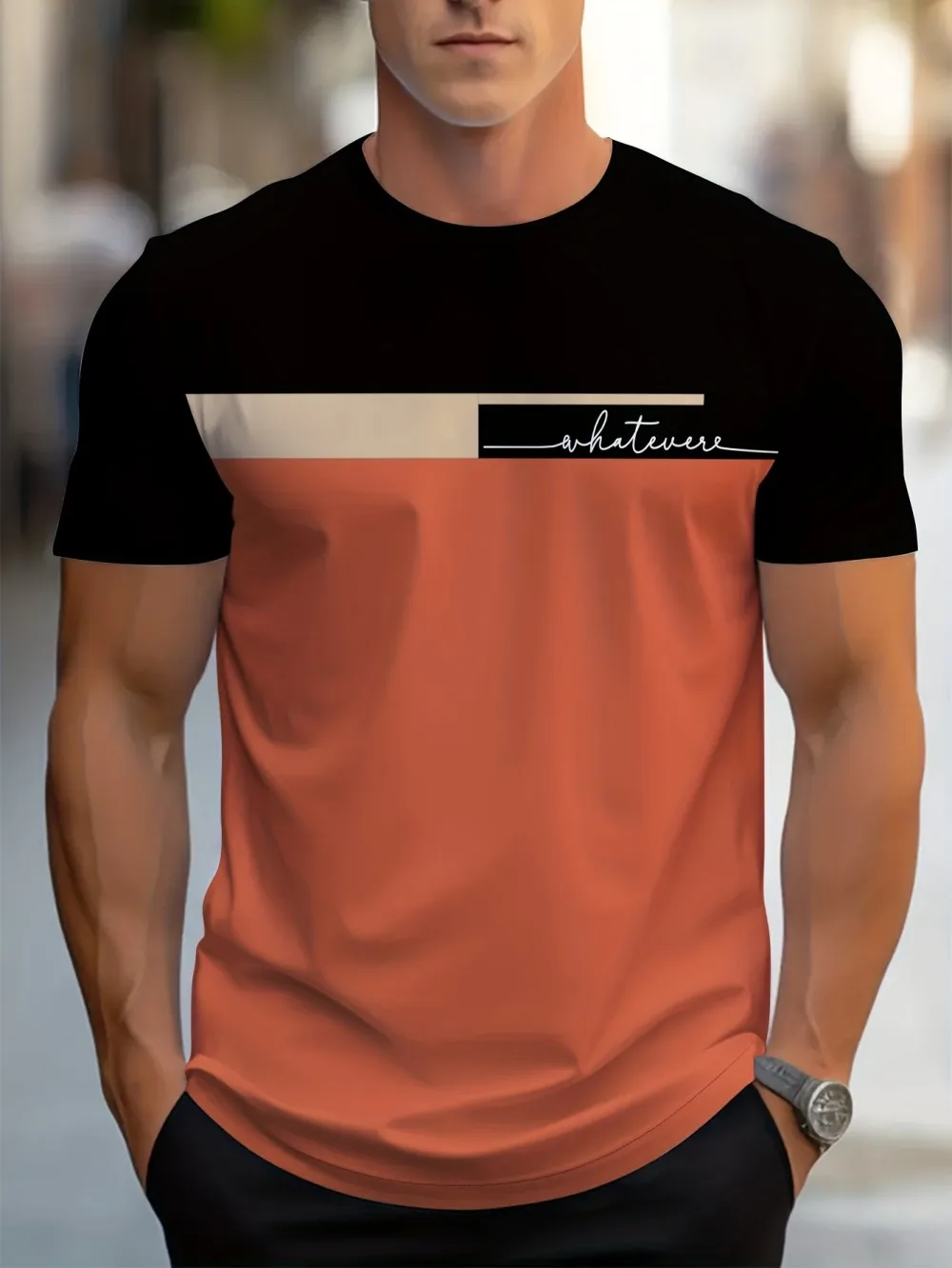 European and American Men's Summer Personalized Striped Letter Print Soft and Breathable Round Neck T-Shirt Outdoor Casual Top