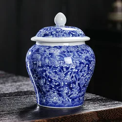 Blue and White Porcelain General Jar Sealed Tea Jar Ceramic Vase Household Candy Nut Coffee Beans Medicinal Herbs Storage Bottle