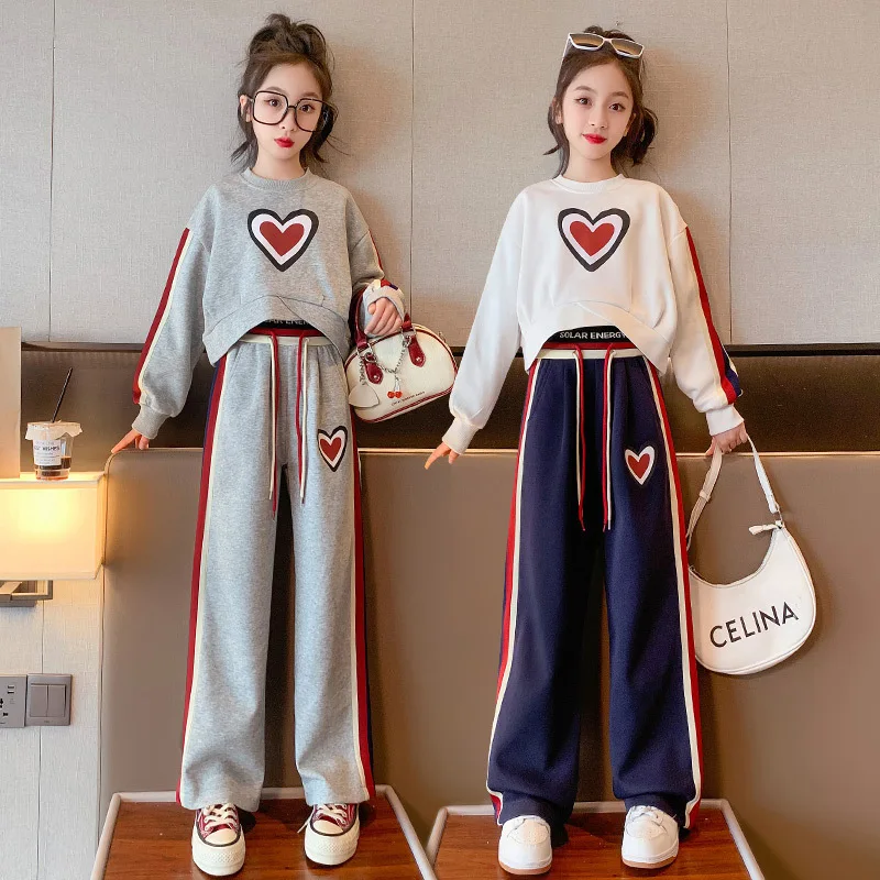 

Autumn Teenage Girl Clothes Children Letter Smile Top and Hight Waist Pant Set Kid Pullover Trousers 2 Pieces Suit Tracksuit