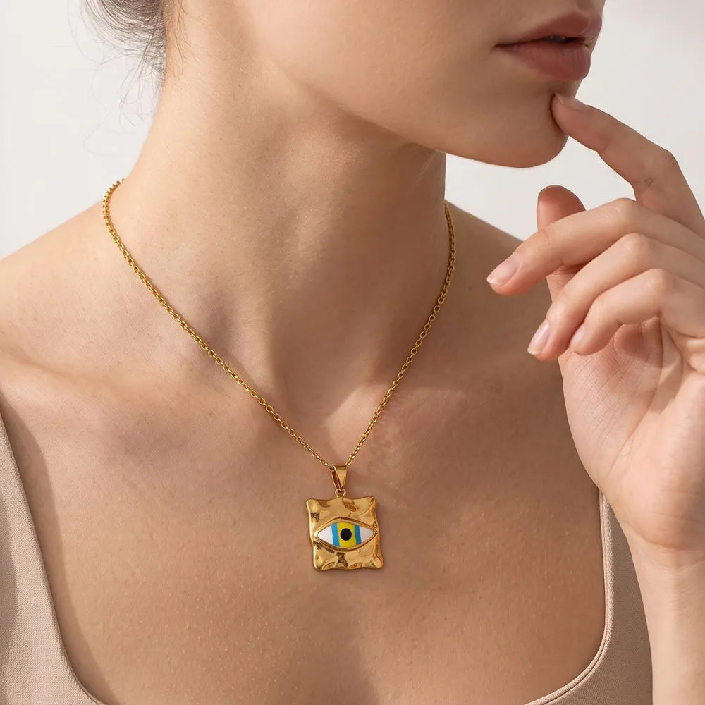 2/5pcs Stainless Steel Enamel Charms Evil Eye Square Round Pendants Accessories Diy Jewelry Earring Necklace Making Findings