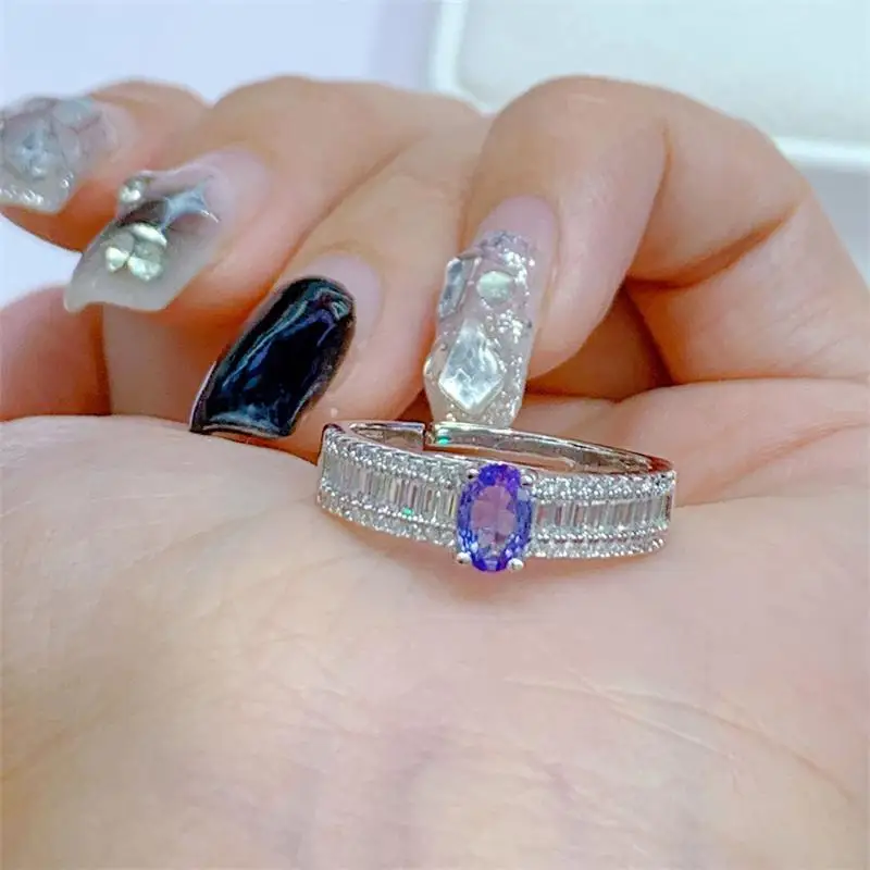 

Best Seller ZECAA Tanzanite Ring For Woman With Natural Tanzanite Gemstone 4*6mm Silver Tanzanite Ring Best Lady Gift Dating