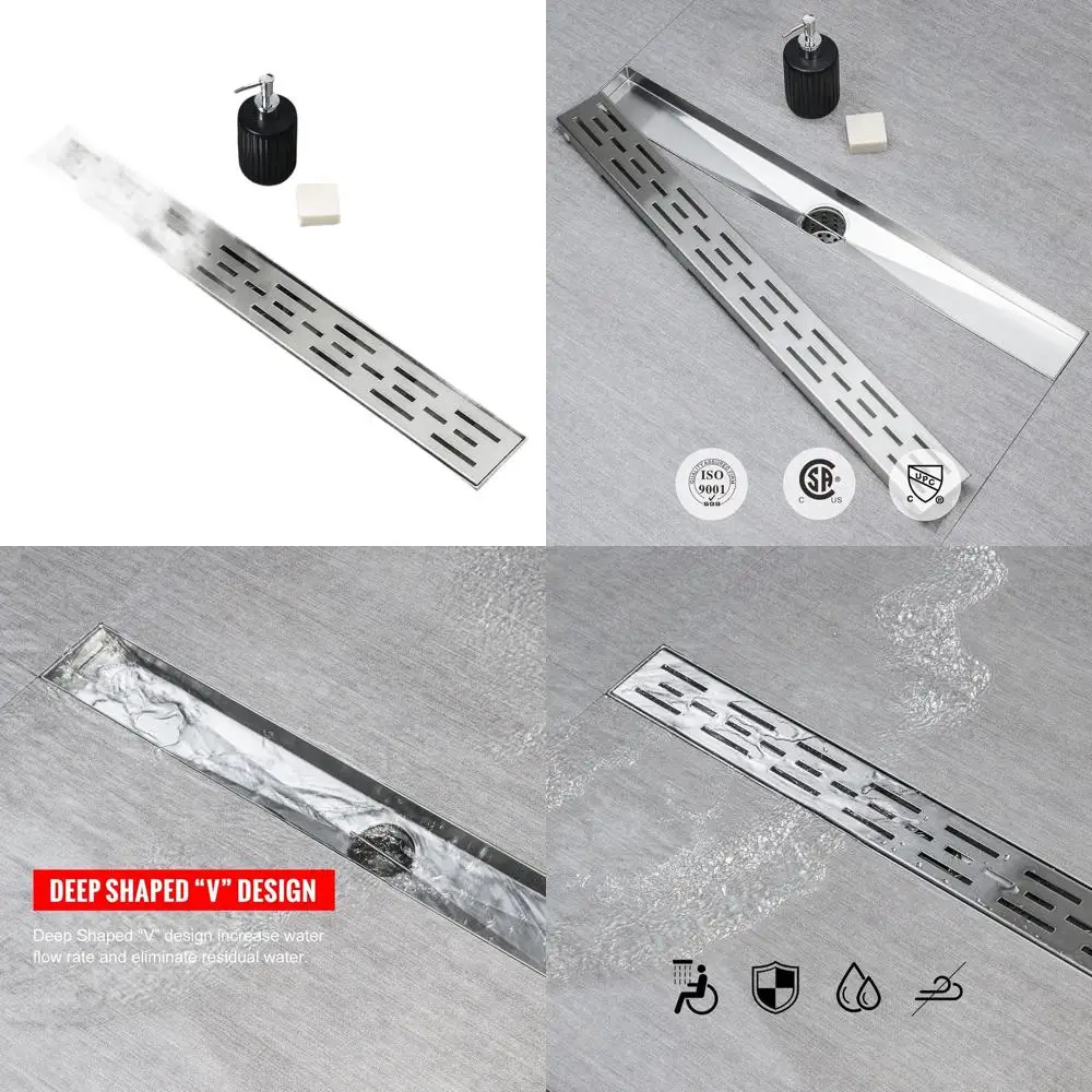 

60 Линейный слив для душа с высоким расходом из матовой нержавеющей стали 304, съемной решеткой и регулируемыми ножками