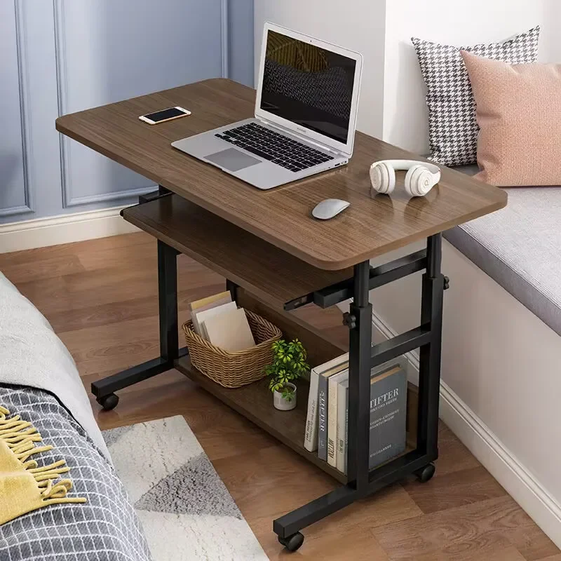 

Large Liftable Bedside Study Computer Desk with Lower Storage Rack with Wheels Removable Table 80*50cm