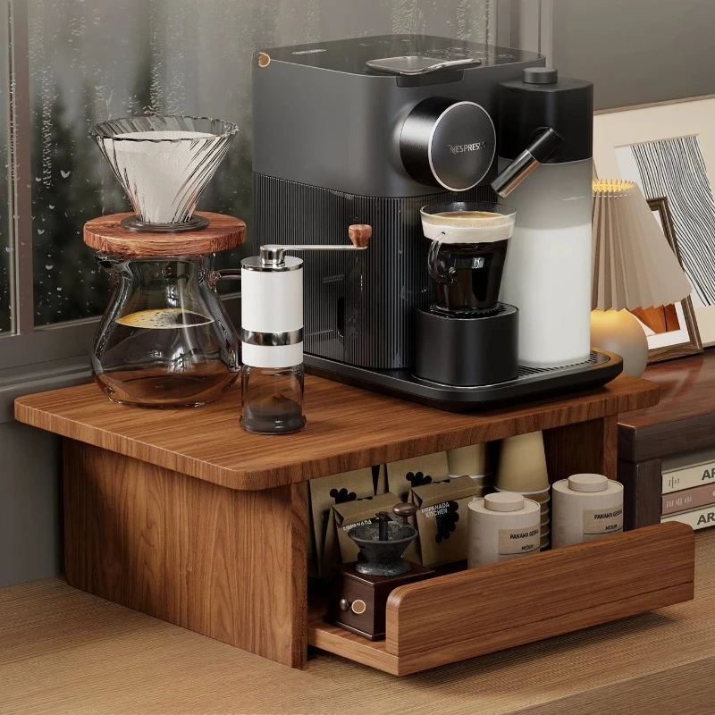 Multifunctional Coffee Machine Drawer Shelf with Silent Pull Out Glides Thickened Kitchen Countertop Capsule Tea Bag Organizer