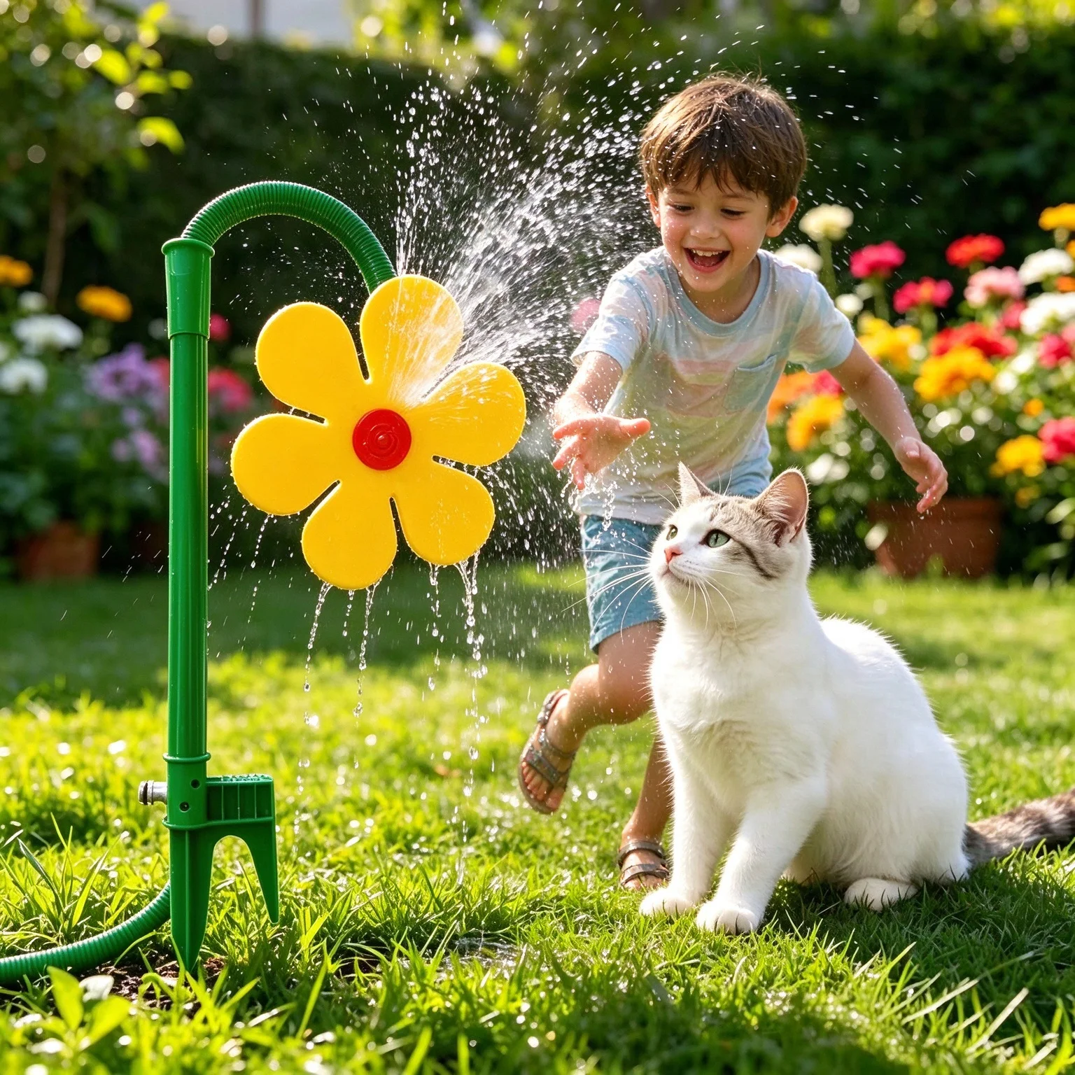 360-Degree Rotating Sunflower Water Sprayer - A Safe Water Play Tool For Children And Pets, Durable And Easy To Carry, Suitable For Lawns And Gardens