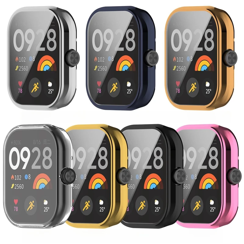 เคสแบบนิ่ม + กระจกนิรภัยสำหรับ Redmi Watch 4อุปกรณ์ป้องกันหน้าจอเคสกันกระแทก + เคสบน Watch4ไมล์สีแดง