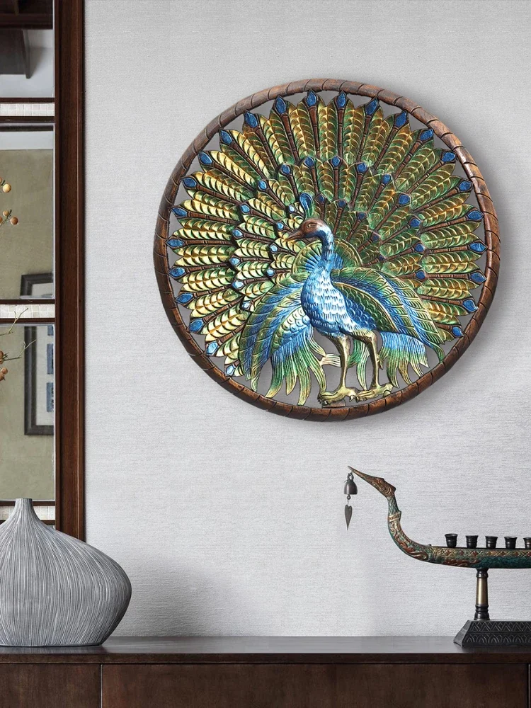 

Embossed Peacock Wood Carved Pendant Hallway Decorations Massage Room Wall Decoration